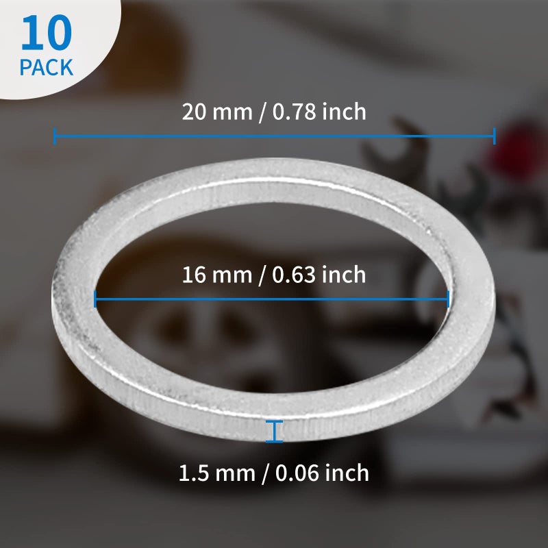 AOIT M16 Oil Drain Plug Gaskets Crush Washers Seals Rings Fit for BMW Motorcycle, Replacement for The Part # 07119963252, 07119963251, 07119963259, 803916010, ACWM16, 10 Pack - Image 2